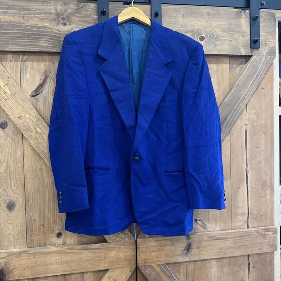 Versace Classic V2 Blue Cashmere Wool One Button Blazer Women’s Sz 50R Vintage - Picture 1 of 10